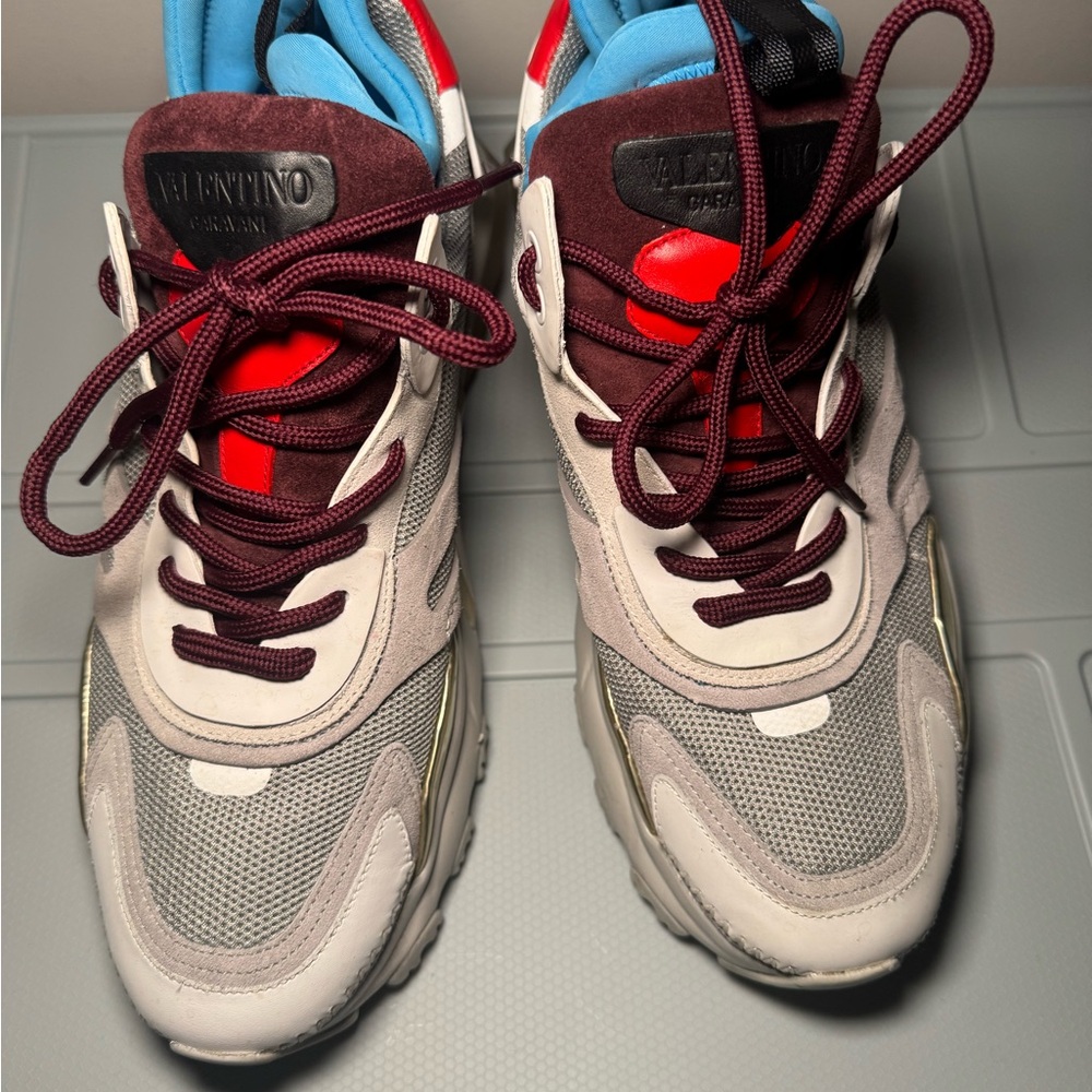 Valentino Burgundy and Blue Accent Sneakers